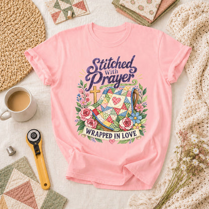 Stitched With Prayer Wrapped In Love T-Shirt - Pink
