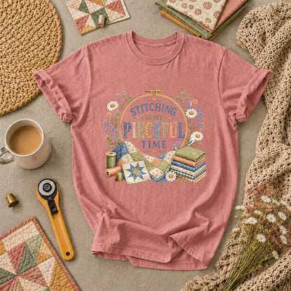 Stitching Is My Pieceful Time Embroidery Hoop T-Shirt - Heather Mauve