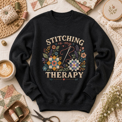 Stitching Is My Therapy Long Sleeve - Black