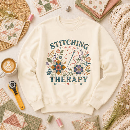 Stitching Is My Therapy Long Sleeve - Natural