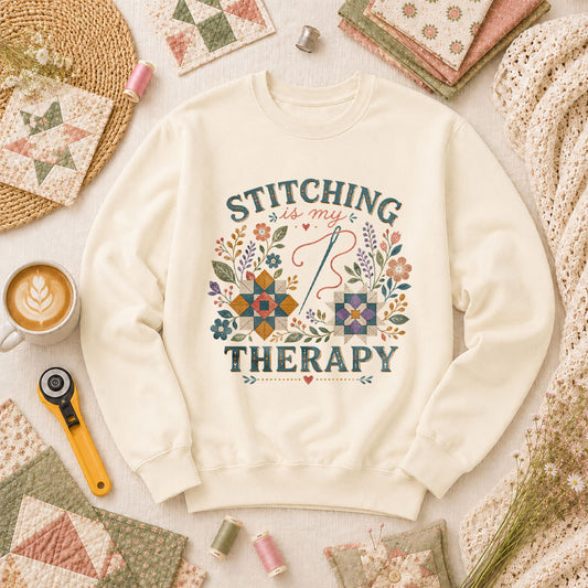Stitching Is My Therapy Long Sleeve - Natural