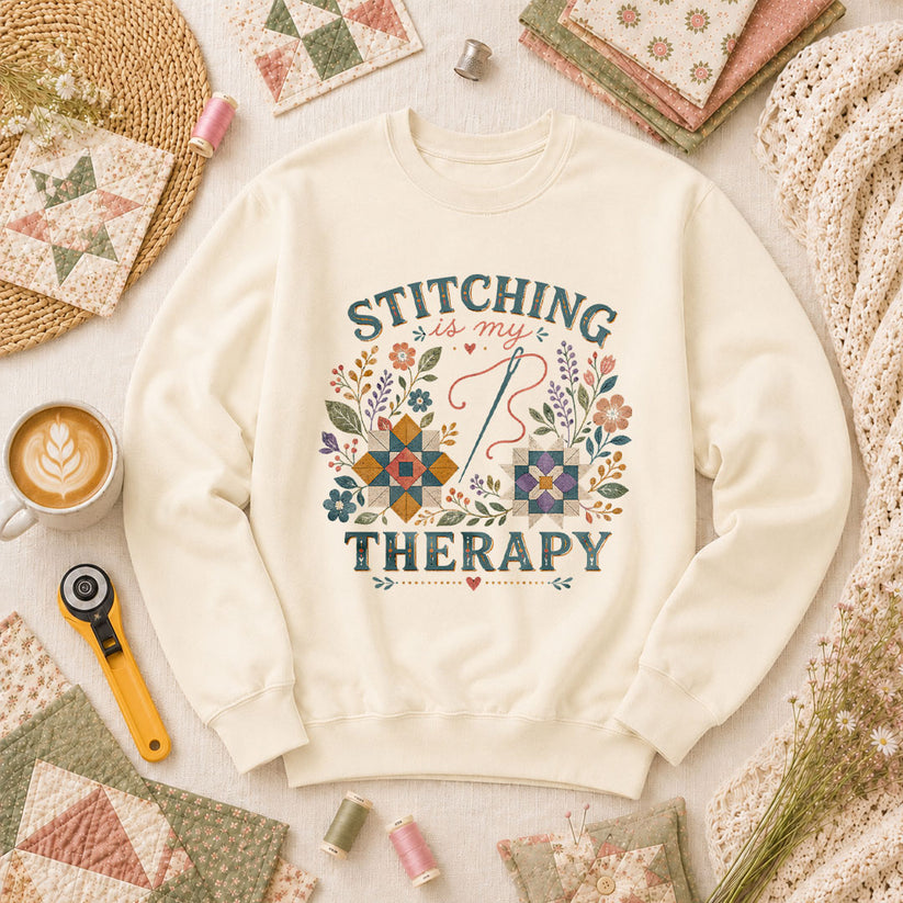 Stitching Is My Therapy Long Sleeve - Natural