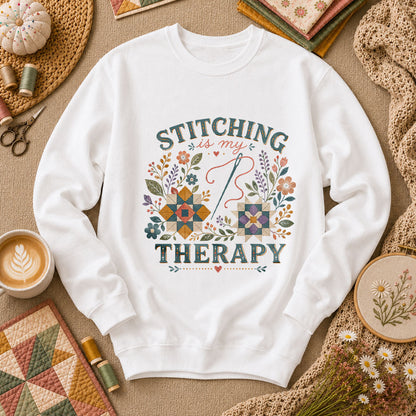 Stitching Is My Therapy Long Sleeve - White