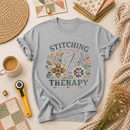 Stitching Is My Therapy T-Shirt - Athletic Heather