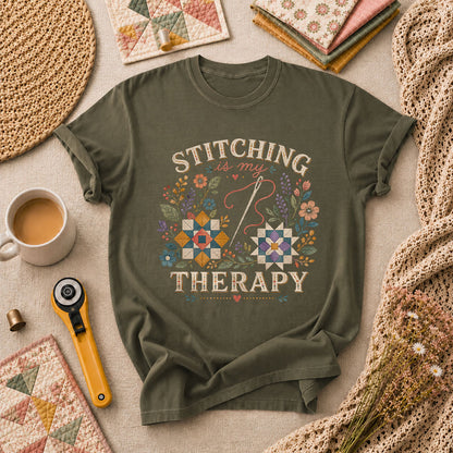 Stitching Is My Therapy T-Shirt - Military Green