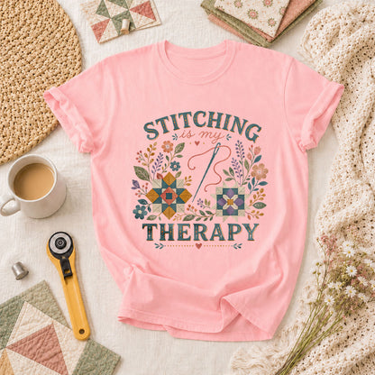 Stitching Is My Therapy T-Shirt - Pink