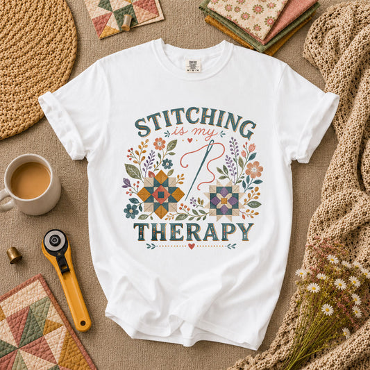 Stitching Is My Therapy T-Shirt - White
