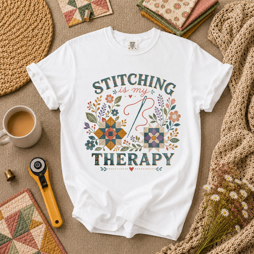 Stitching Is My Therapy T-Shirt - White