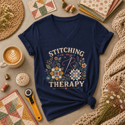 Stitching Is My Therapy Women's V-Neck - Navy