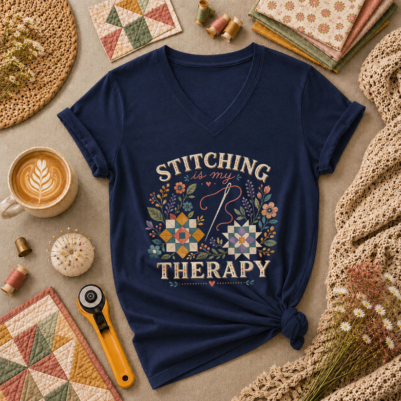 Stitching Is My Therapy Women's V-Neck - Navy
