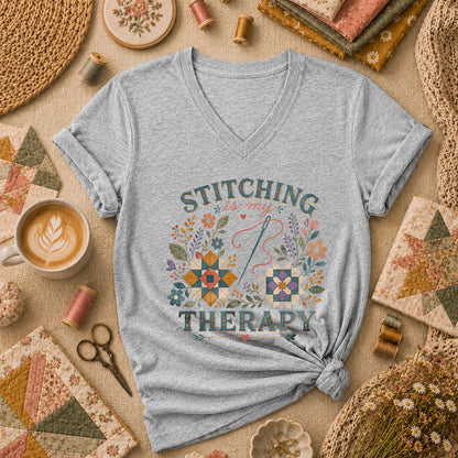 Stitching Is My Therapy Women's V-Neck - Sport Grey