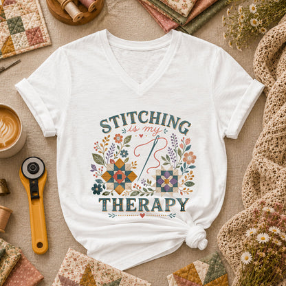 Stitching Is My Therapy Women's V-Neck - White