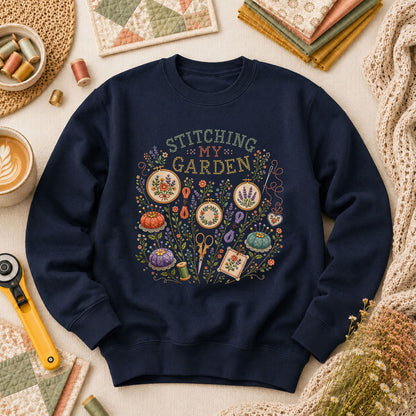 Stitching My Garden Long Sleeve - Navy