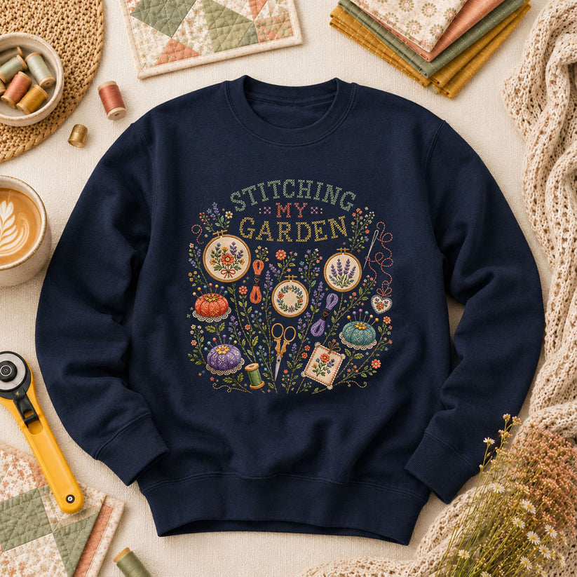 Stitching My Garden Long Sleeve - Navy