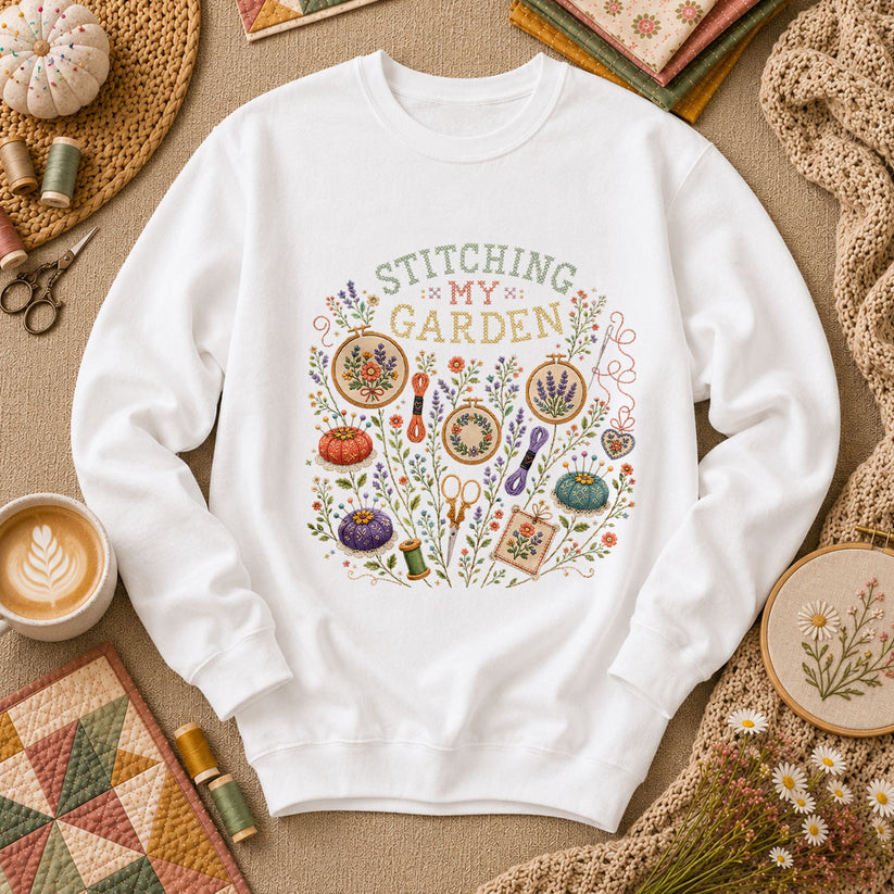 Stitching My Garden Long Sleeve - White