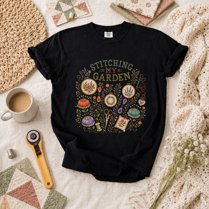 Stitching My Garden T-Shirt - Black