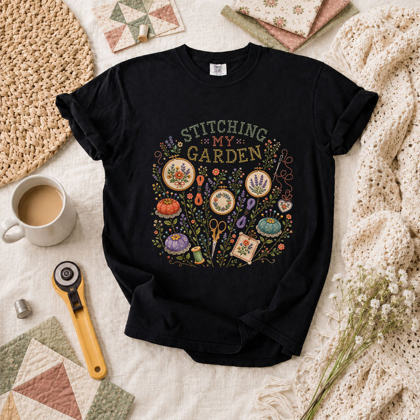 Stitching My Garden T-Shirt - Black