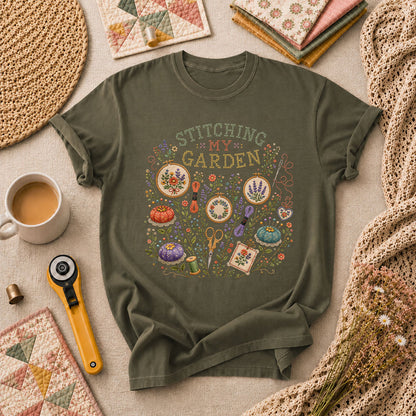 Stitching My Garden T-Shirt - Military Green