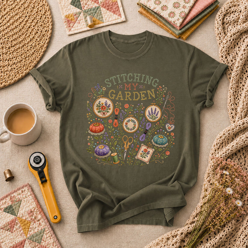 Stitching My Garden T-Shirt - Military Green