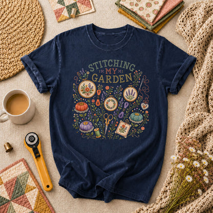 Stitching My Garden T-Shirt - Navy