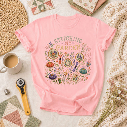 Stitching My Garden T-Shirt - Pink