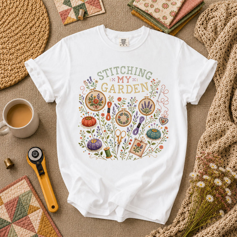 Stitching My Garden T-Shirt - White