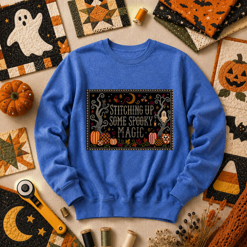 Stitching Up Some Spooky Magic Long Sleeve - Heather True Royal