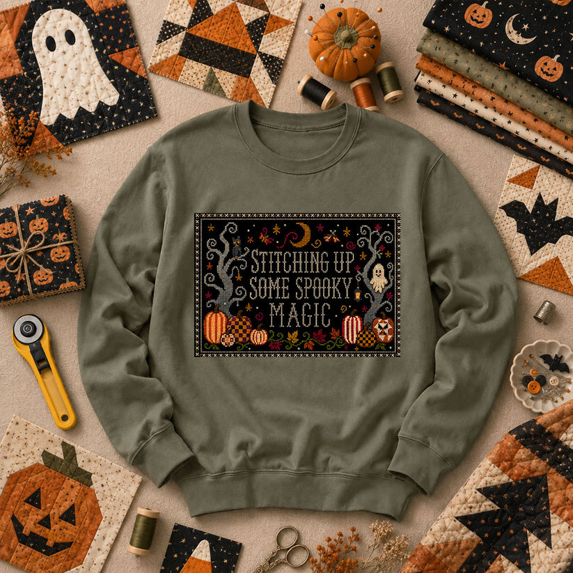 Stitching Up Some Spooky Magic Long Sleeve - Military Green