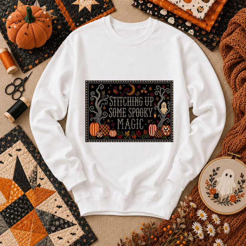Stitching Up Some Spooky Magic Long Sleeve - White