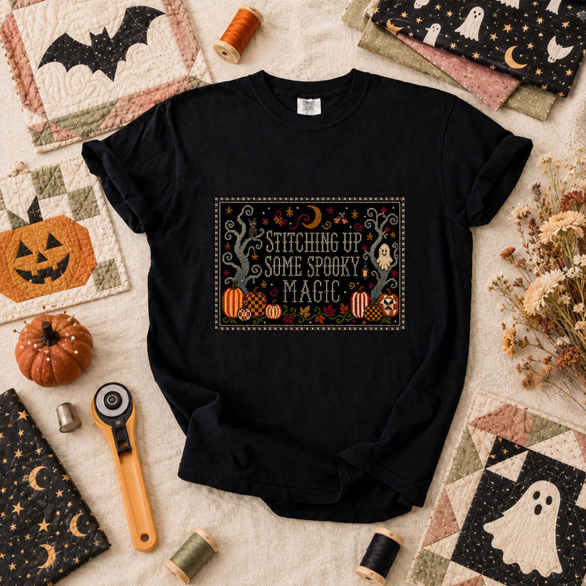 Stitching Up Some Spooky Magic T-Shirt - Black
