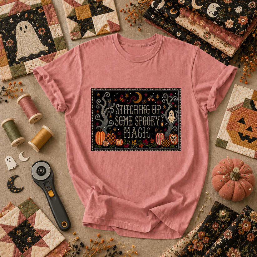 Stitching Up Some Spooky Magic T-Shirt - Heather Mauve