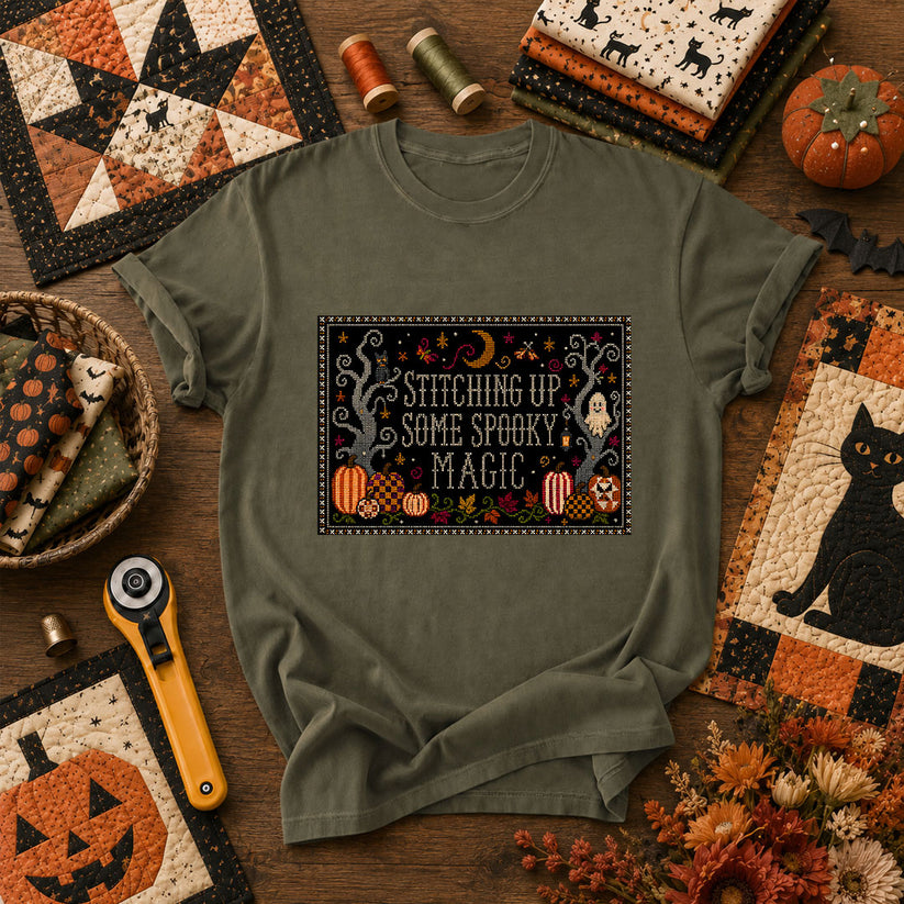 Stitching Up Some Spooky Magic T-Shirt - Military Green