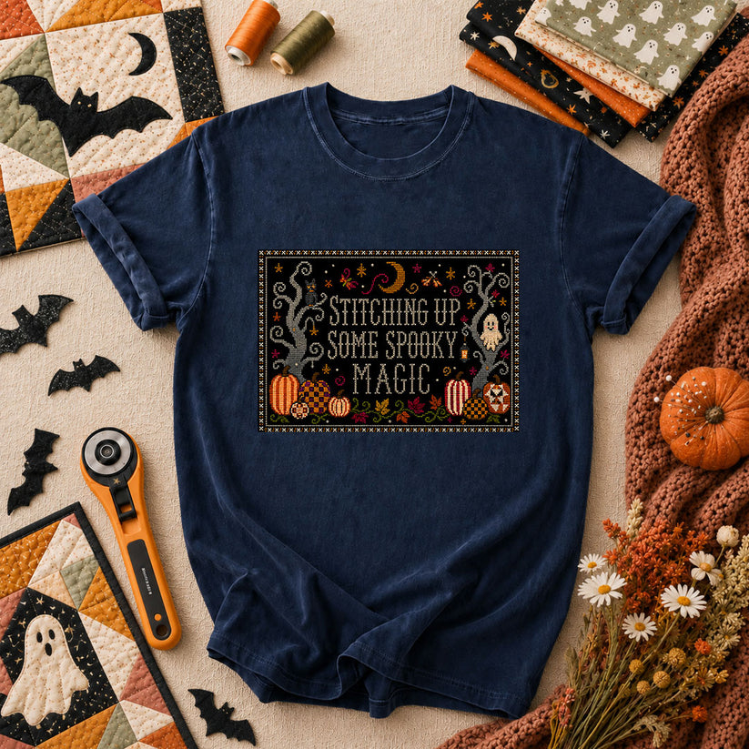Stitching Up Some Spooky Magic T-Shirt - Navy