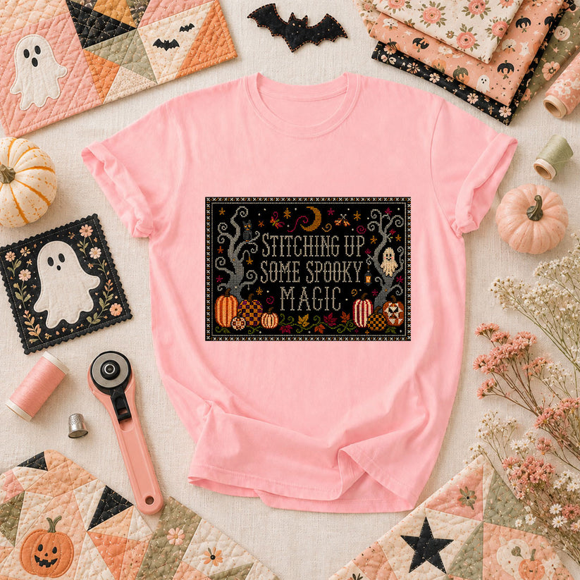 Stitching Up Some Spooky Magic T-Shirt - Pink