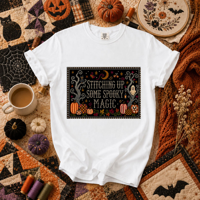 Stitching Up Some Spooky Magic T-Shirt - White