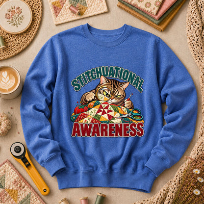 Stitchuational Awareness Cat Detective Long Sleeve - Heather True Royal