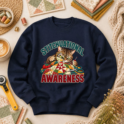 Stitchuational Awareness Cat Detective Long Sleeve - Navy