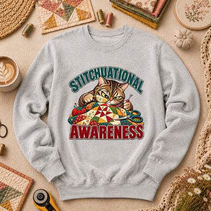 Stitchuational Awareness Cat Detective Long Sleeve - Sport Grey