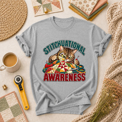 Stitchuational Awareness Cat Detective T-Shirt - Athletic Heather