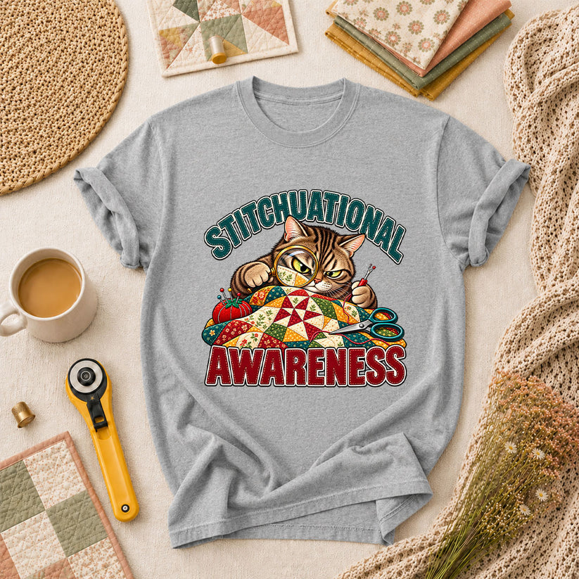 Stitchuational Awareness Cat Detective T-Shirt - Athletic Heather