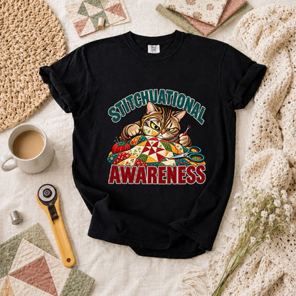 Stitchuational Awareness Cat Detective T-Shirt - Black