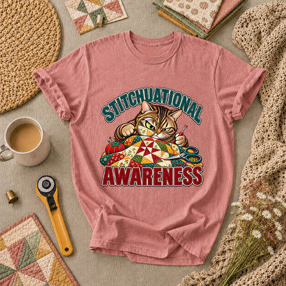 Stitchuational Awareness Cat Detective T-Shirt - Heather Mauve