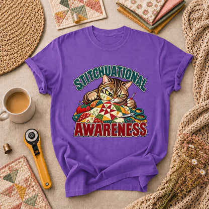 Stitchuational Awareness Cat Detective T-Shirt - Heather Team Purple