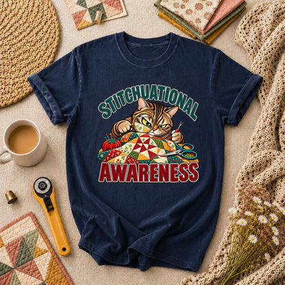 Stitchuational Awareness Cat Detective T-Shirt - Navy