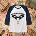 Stop Staring At My Bobbins Funny Quilter Raglan Sleeve