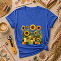 Sunflower Patchwork Blocks Wildflowers Quilt Women's V-Neck