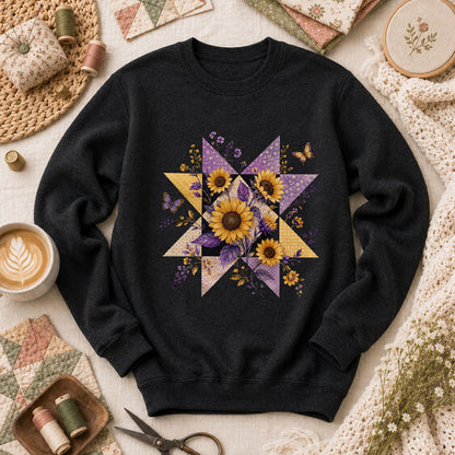 Sunflower Quilt Star Long Sleeve - Black