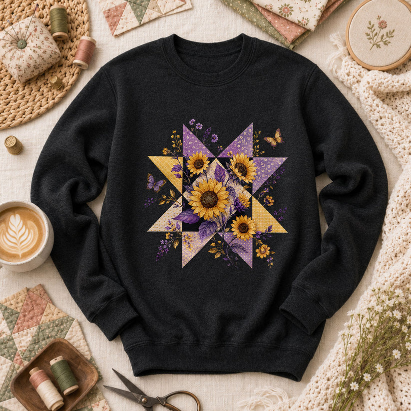 Sunflower Quilt Star Long Sleeve - Black