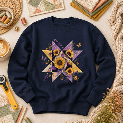 Sunflower Quilt Star Long Sleeve - Navy
