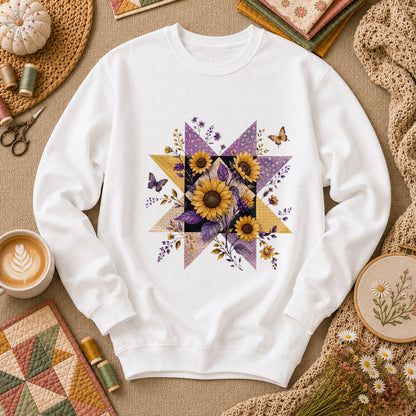 Sunflower Quilt Star Long Sleeve - White